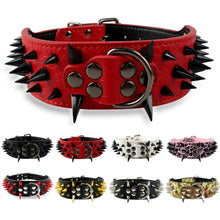 Load image into Gallery viewer, Wide Sharp Spiked Studded Leather Dog Collars